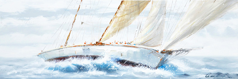 PXFC332 Wall décor art oil on canvas seascape sailboat blue white tones